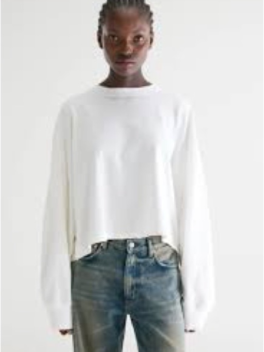 THE GREAT. White Cropped Long-Sleeve Sweatshirt